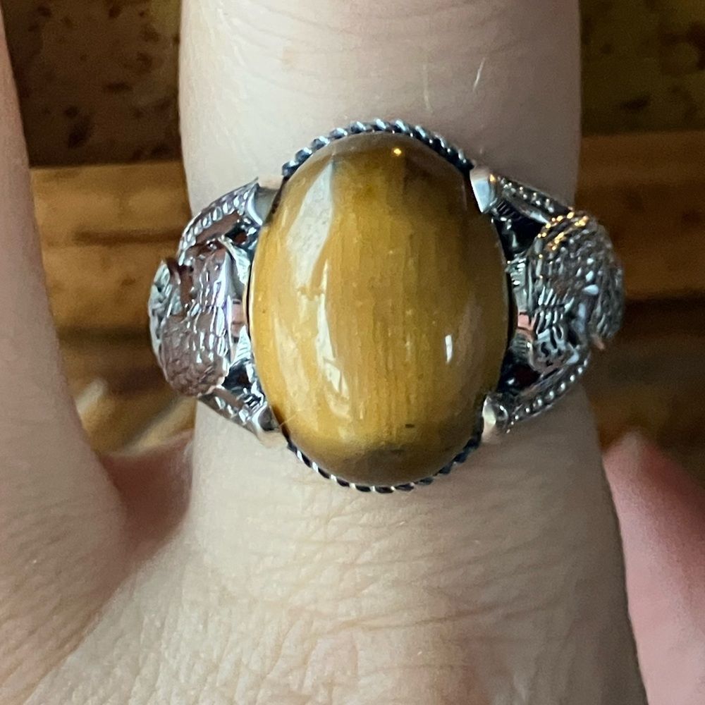 Natural Tiger’s Eye Eagle Ring Size 8